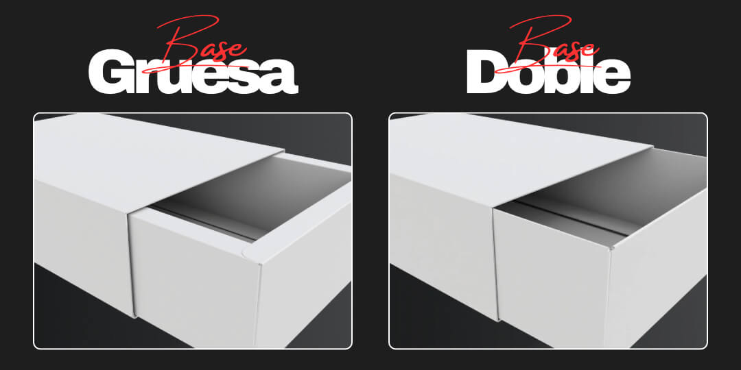 Diferencia visual entre caja de base gruesa y caja de base doble